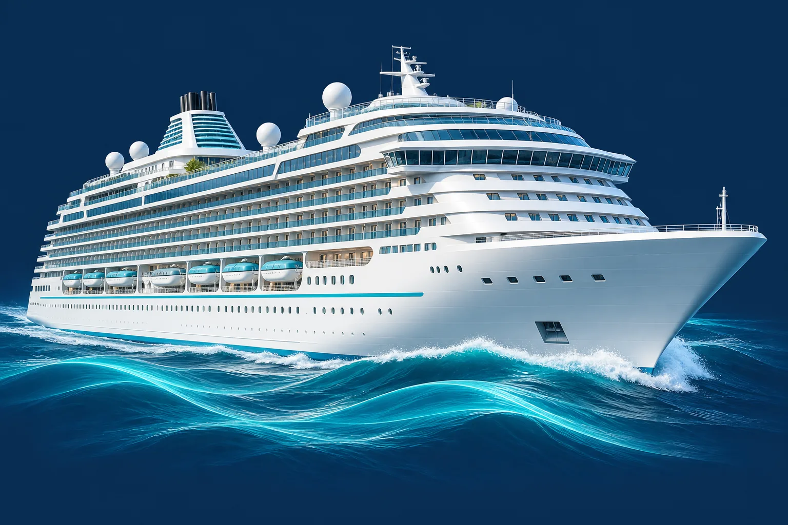 White cruise ship sailing on turquoise waves